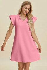 Trendsi Double Take Full Size Ruffled V-Neck Cap Sleeve Dress -