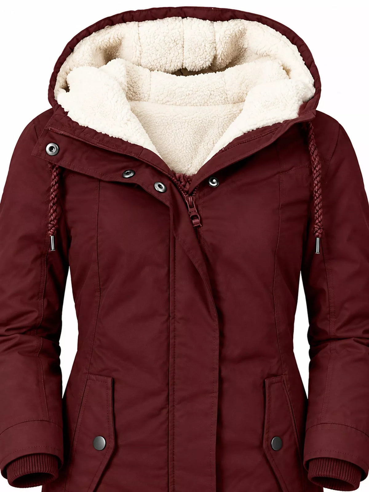 Sherpa-Lined Hooded Jacket — garment construction details