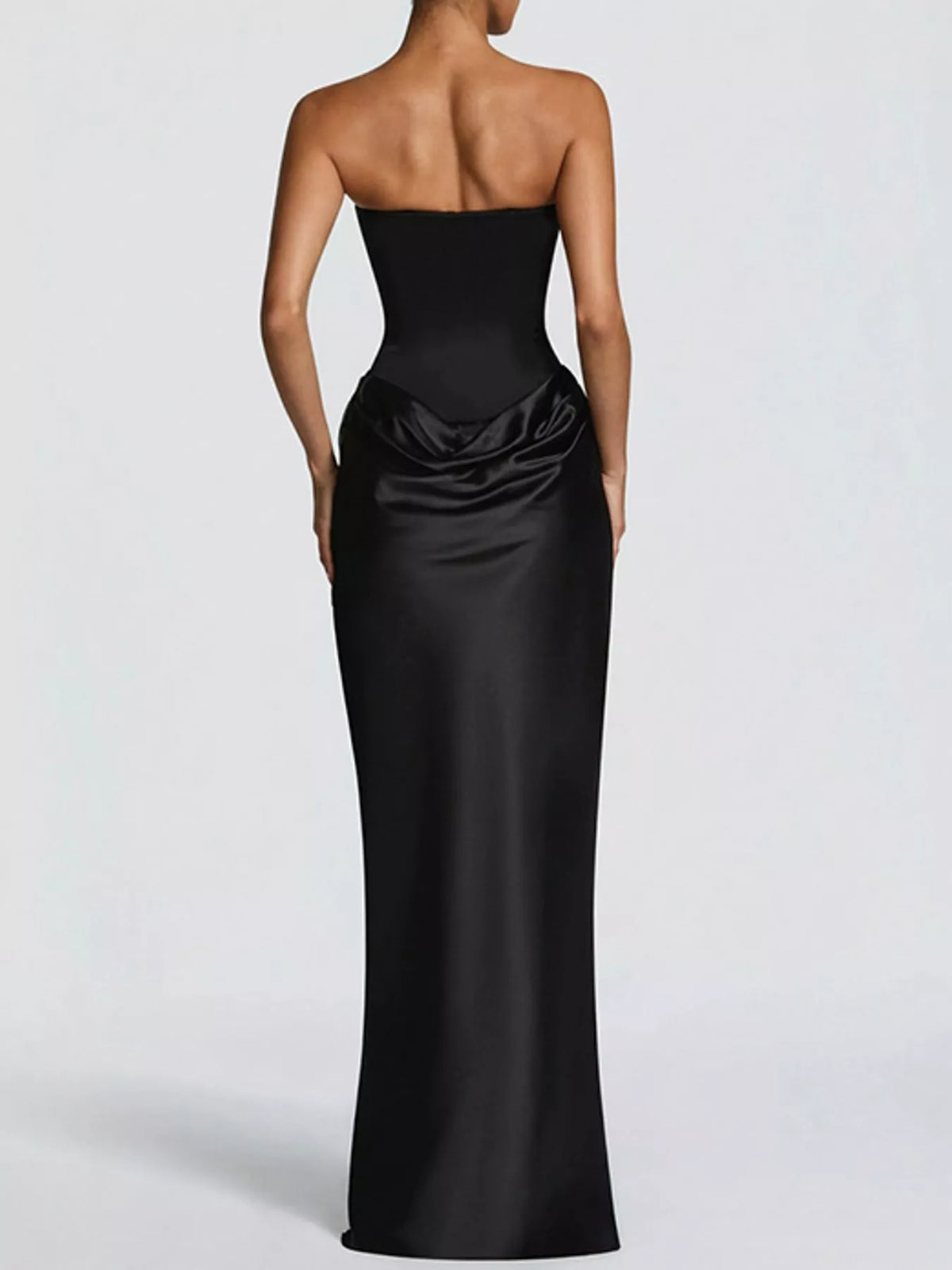 Sweetheart neck strapless maxi dress, back view
