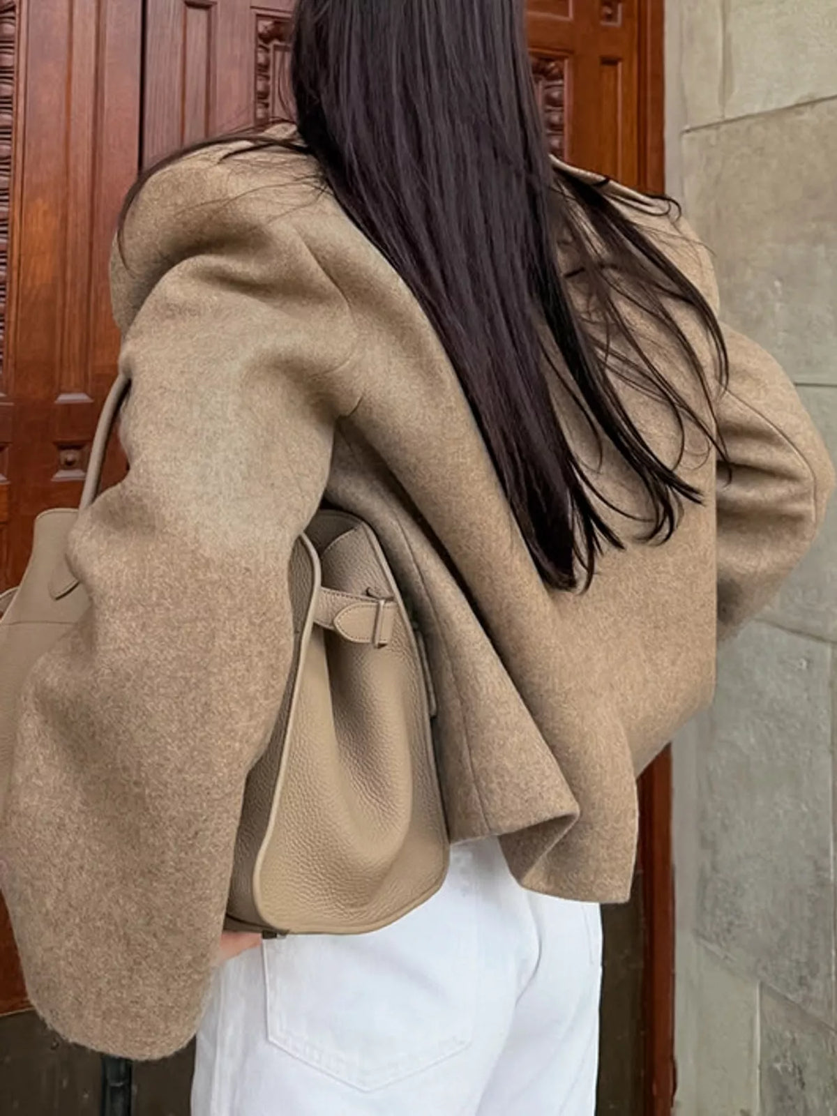 Collared long sleeve blazer, back view