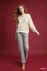 Trendsi Umgee Heart Print Crew Neck Sweater -