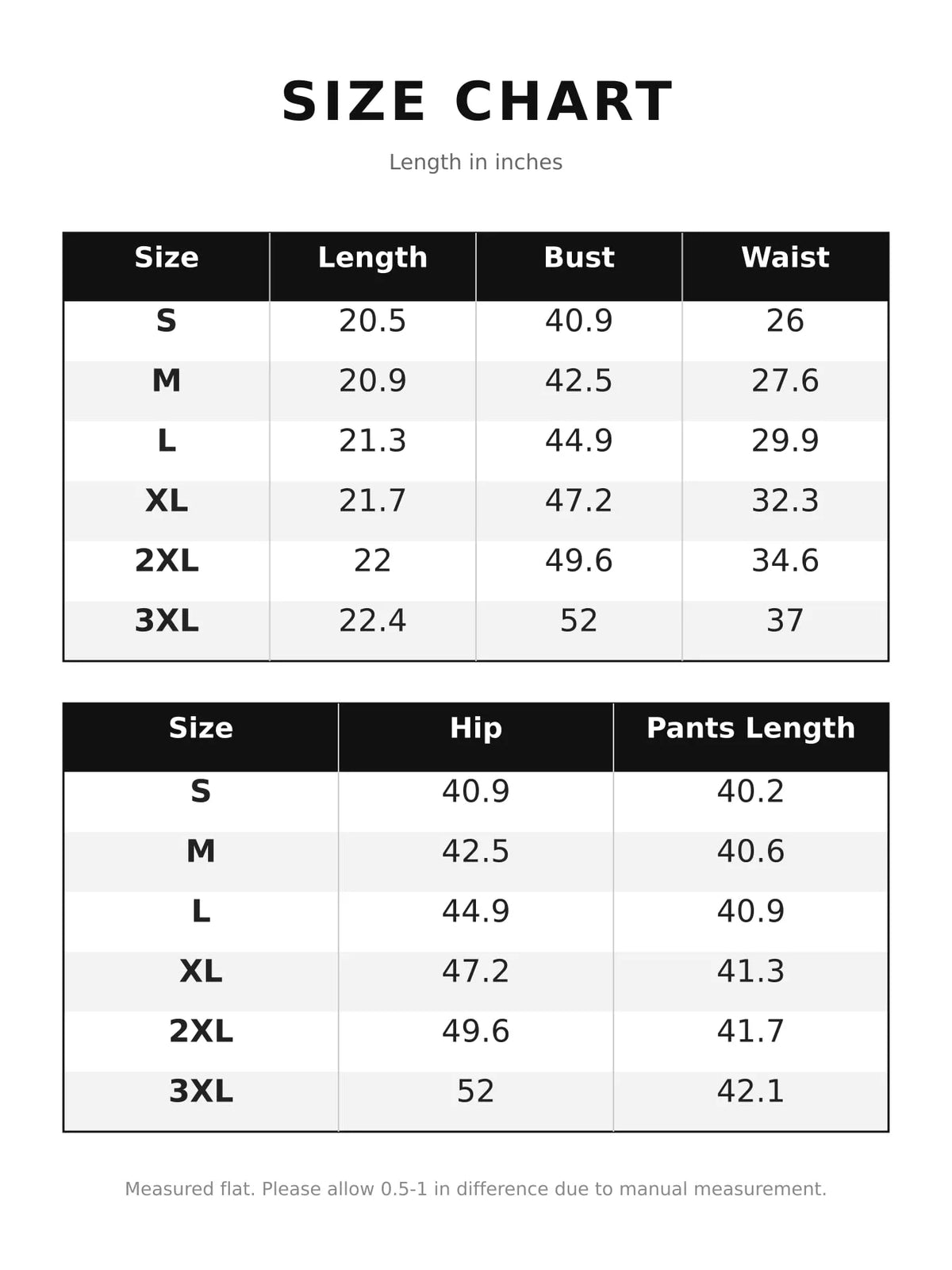 Size chart for swiss dot crop top and wide-leg pants set