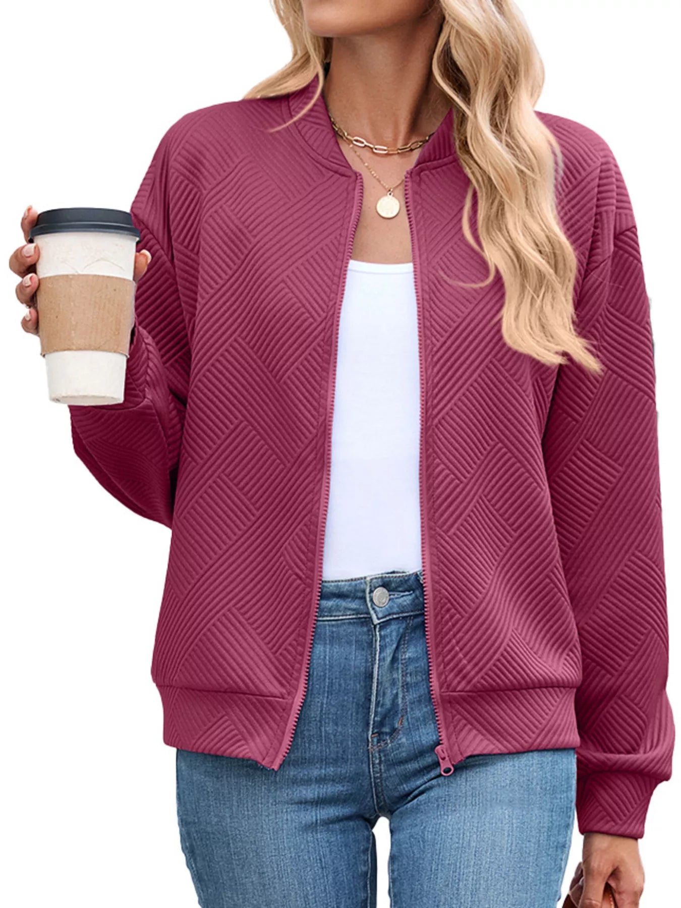 Trendsi Textured Zip Up Jacket -
