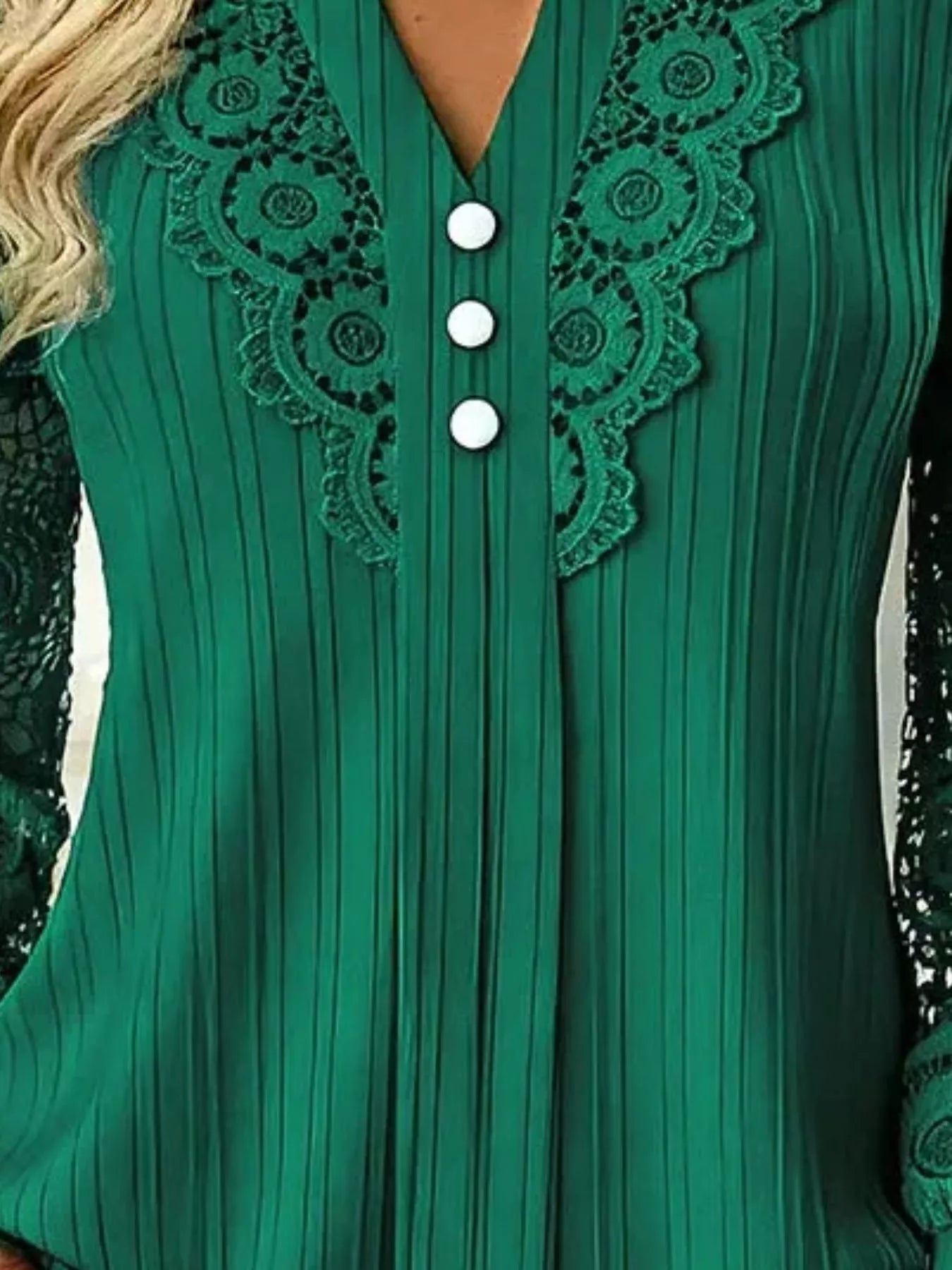 Trendsi Lace Long Sleeve Notched Blouse -