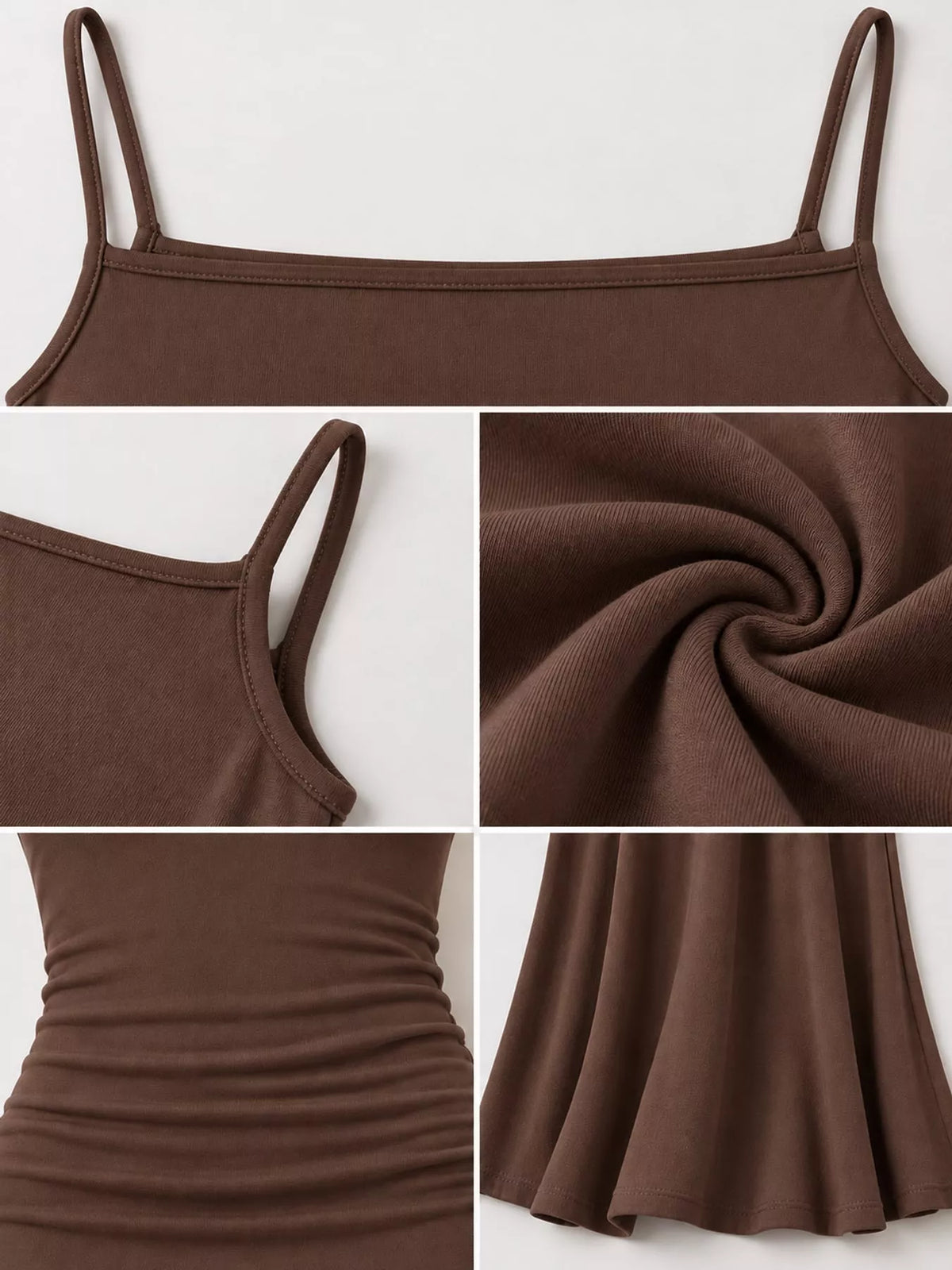 Square neck spaghetti-strap maxi dress, construction and design details