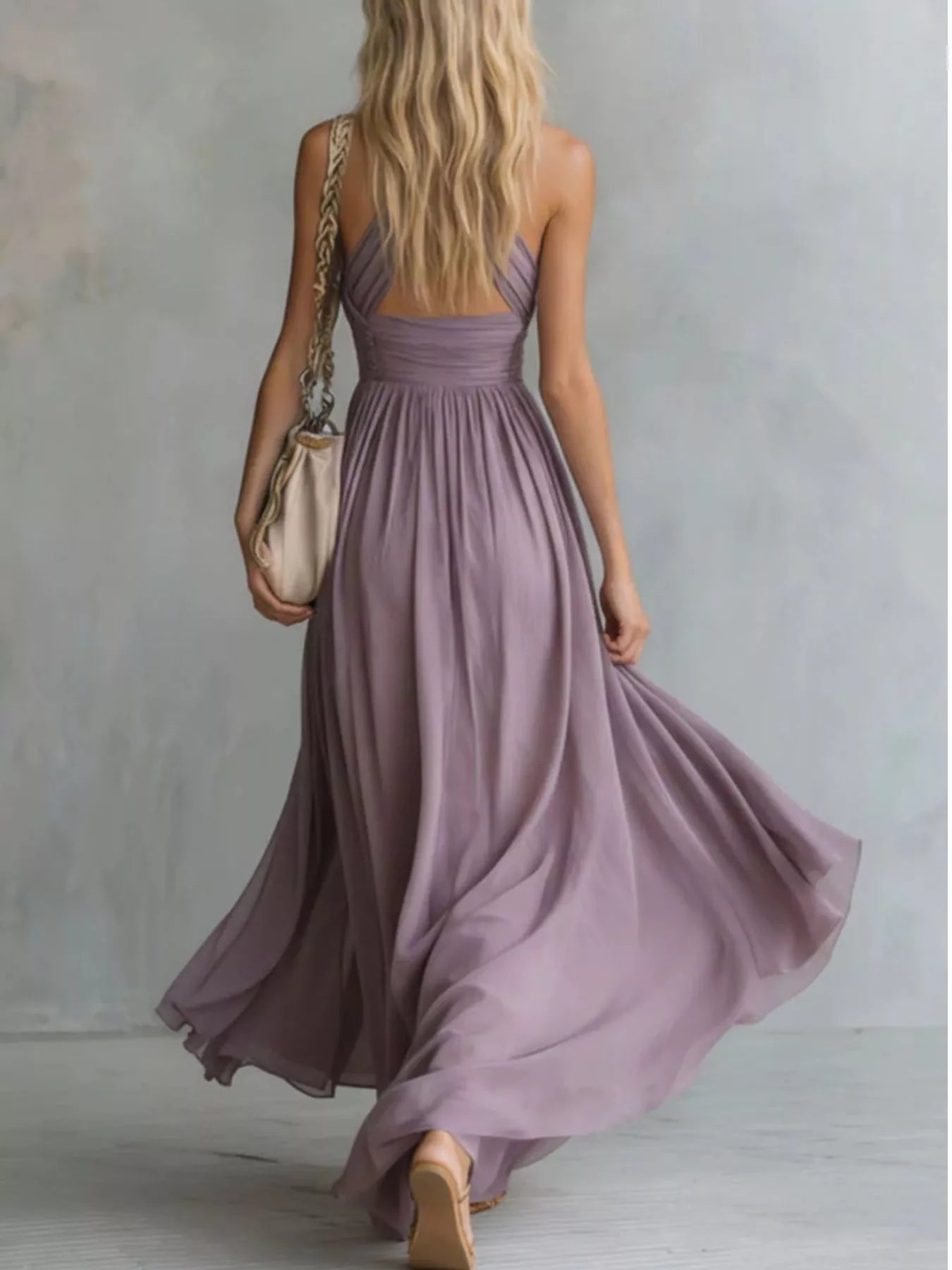 Trendsi Crisscross Back Ruched Maxi Dress -