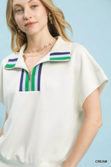 Trendsi Umgee Striped Collared Neck Half-Zip Top -