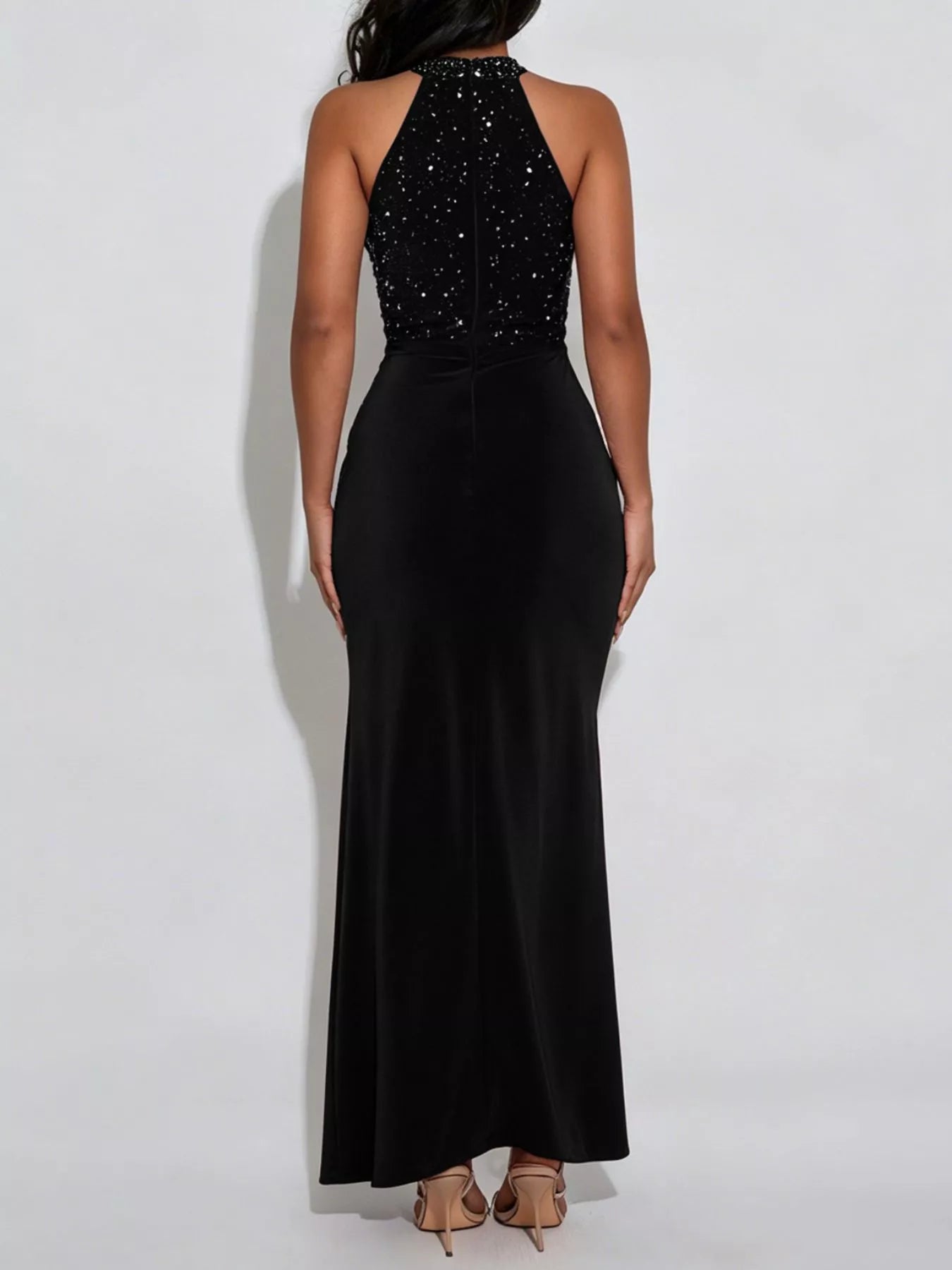 Trendsi Slit Rhinestone Sleeveless Maxi Dress -