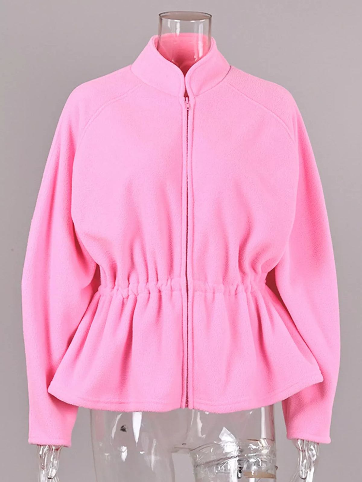 Pink drawstring fleece zip-up jacket