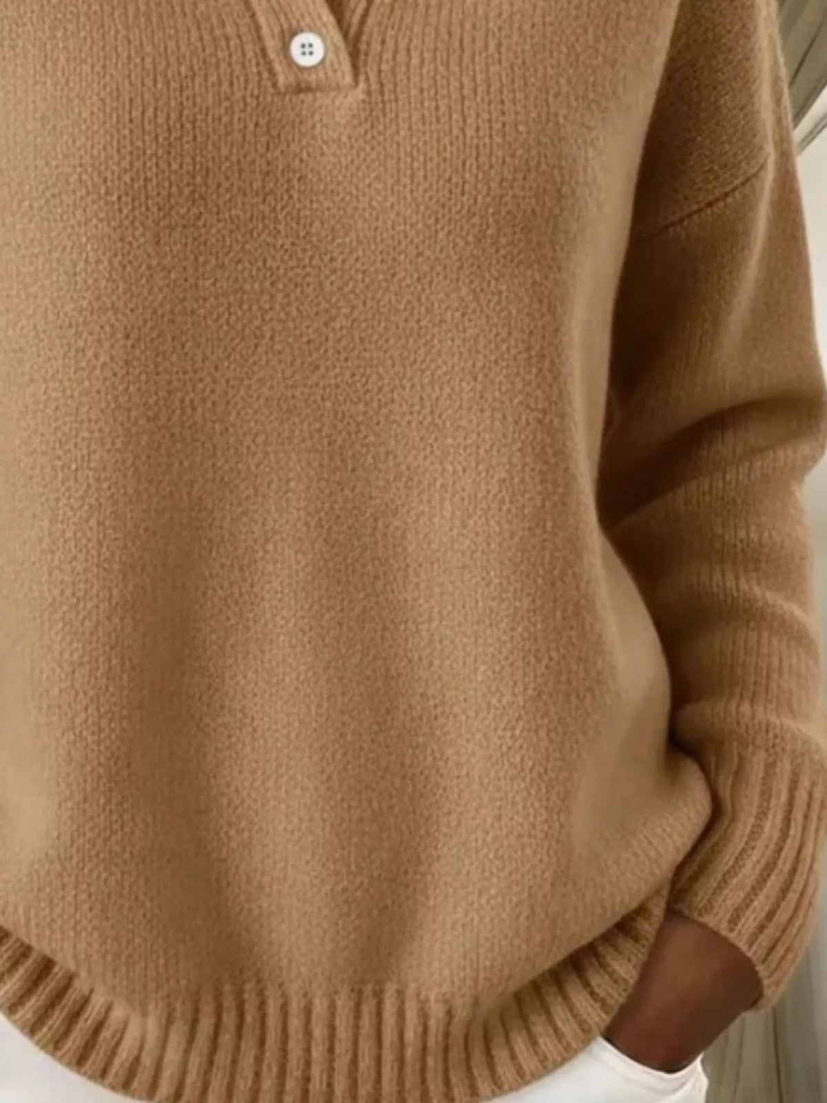 Trendsi Full Size Button Detail Dropped Shoulder Sweater Plus Size -