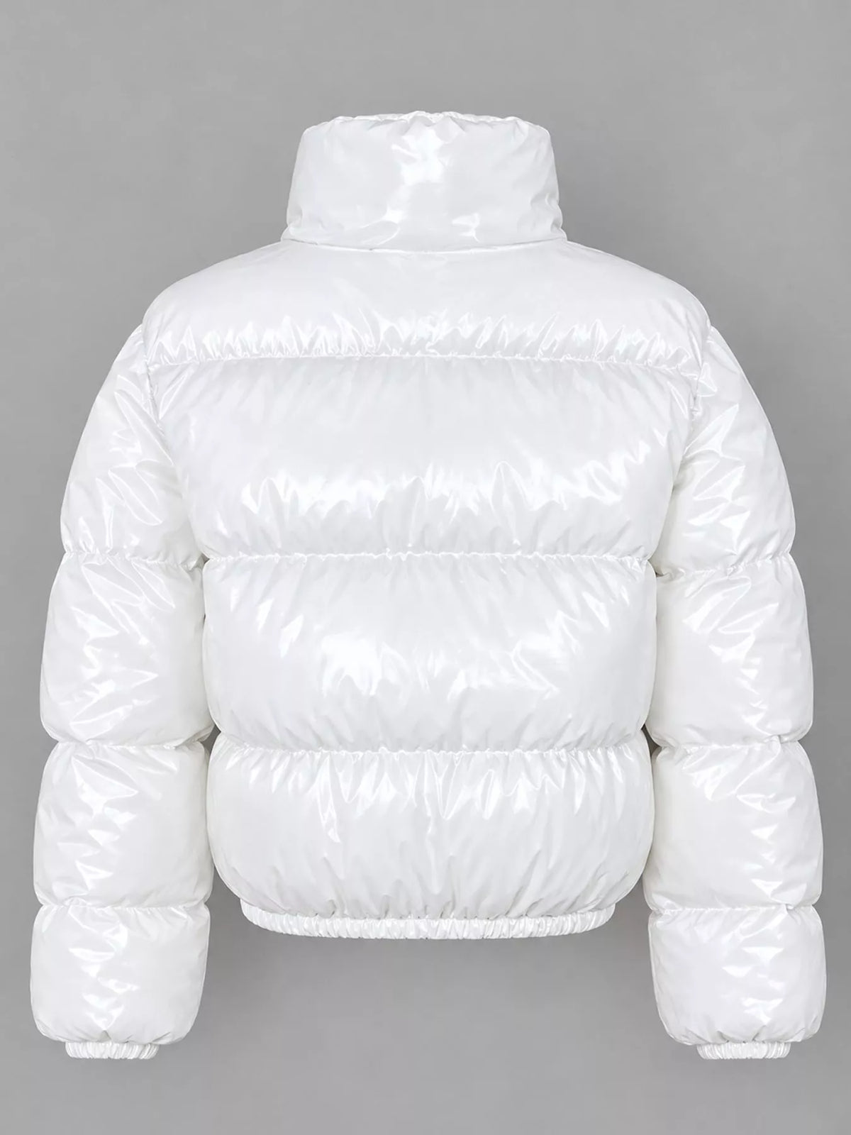 Glossy Stand-Collar Zip-Up Puffer Jacket — back view