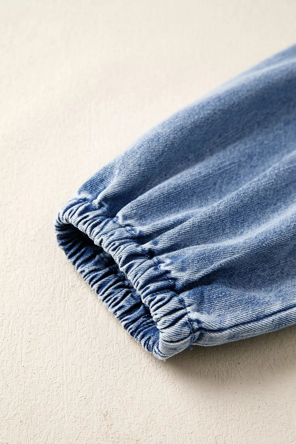 Trendsi Puff Sleeve V Neck Ruffled Loose Denim Mini Dress -