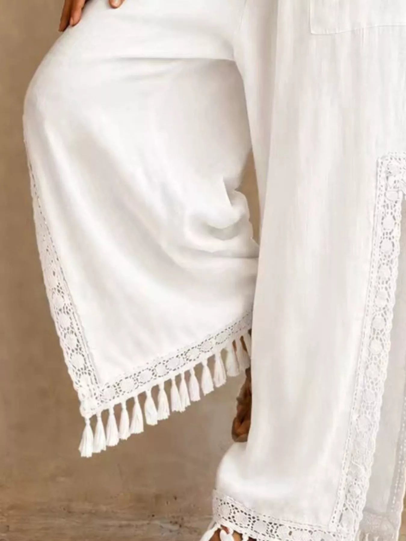 Trendsi Lace Detail Slit Wide Leg Pants -