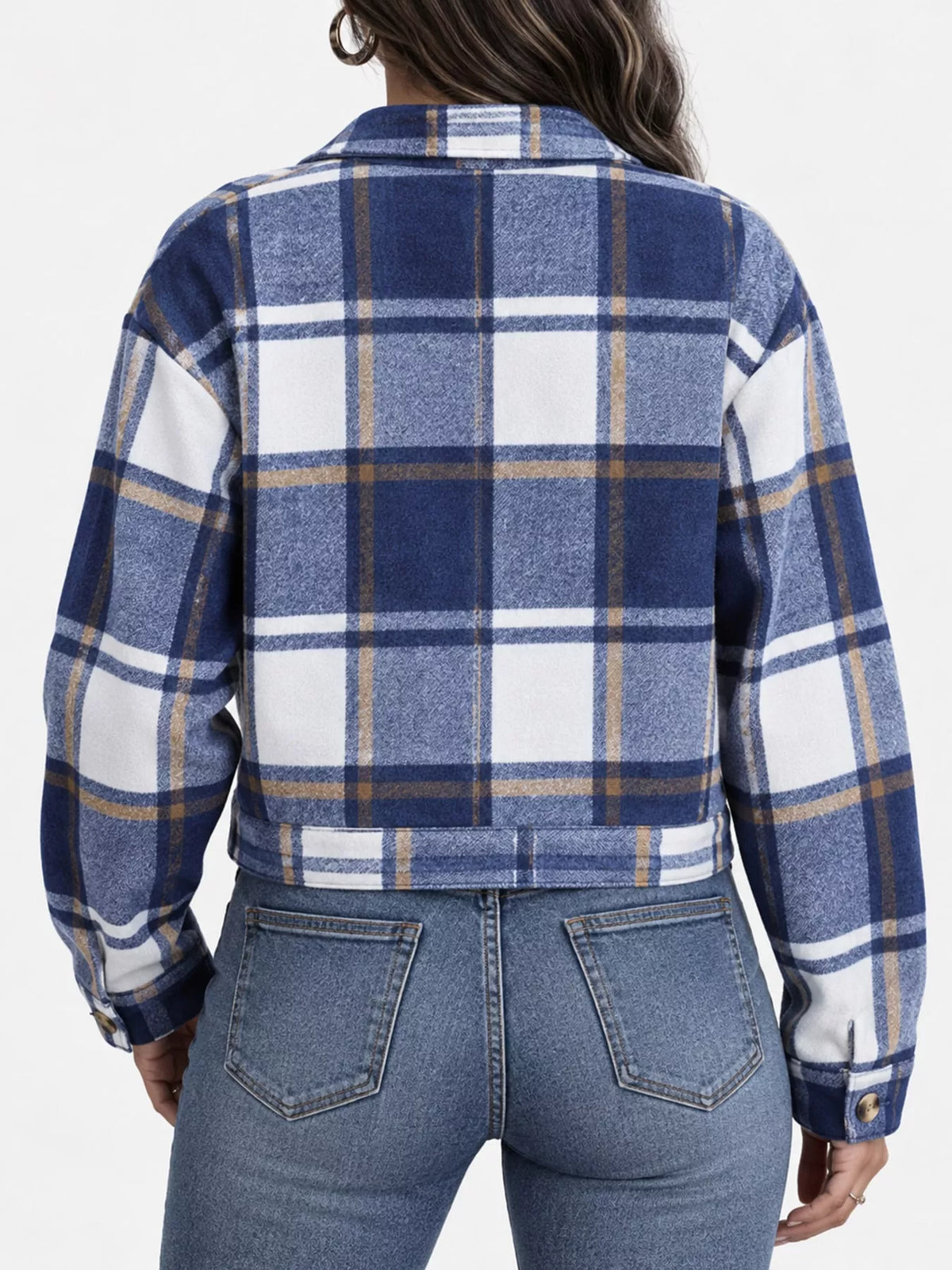 Plaid cropped jacket, navy plaid back