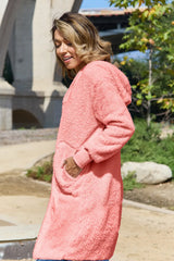 Trendsi Double Take Full Size Hooded Teddy Bear Jacket with Thumbholes - Outerwear