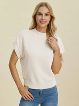 Trendsi Double Take Full Size Mock Neck Short Sleeve Sweater -