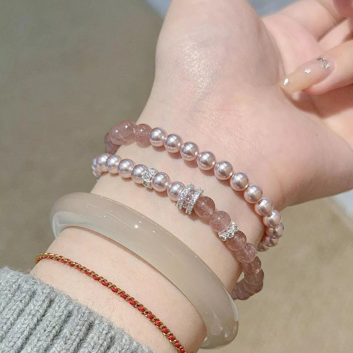 Trendsi Pearl Beaded Bracelet 2 Piece Set -