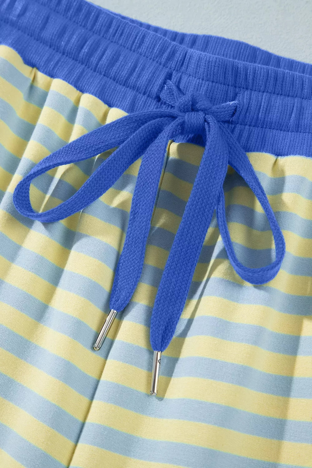 Trendsi Stripe Colorblock Trim Crew Neck Loose Tee Drawstring Elastic Waist 2pcs Pant Set -