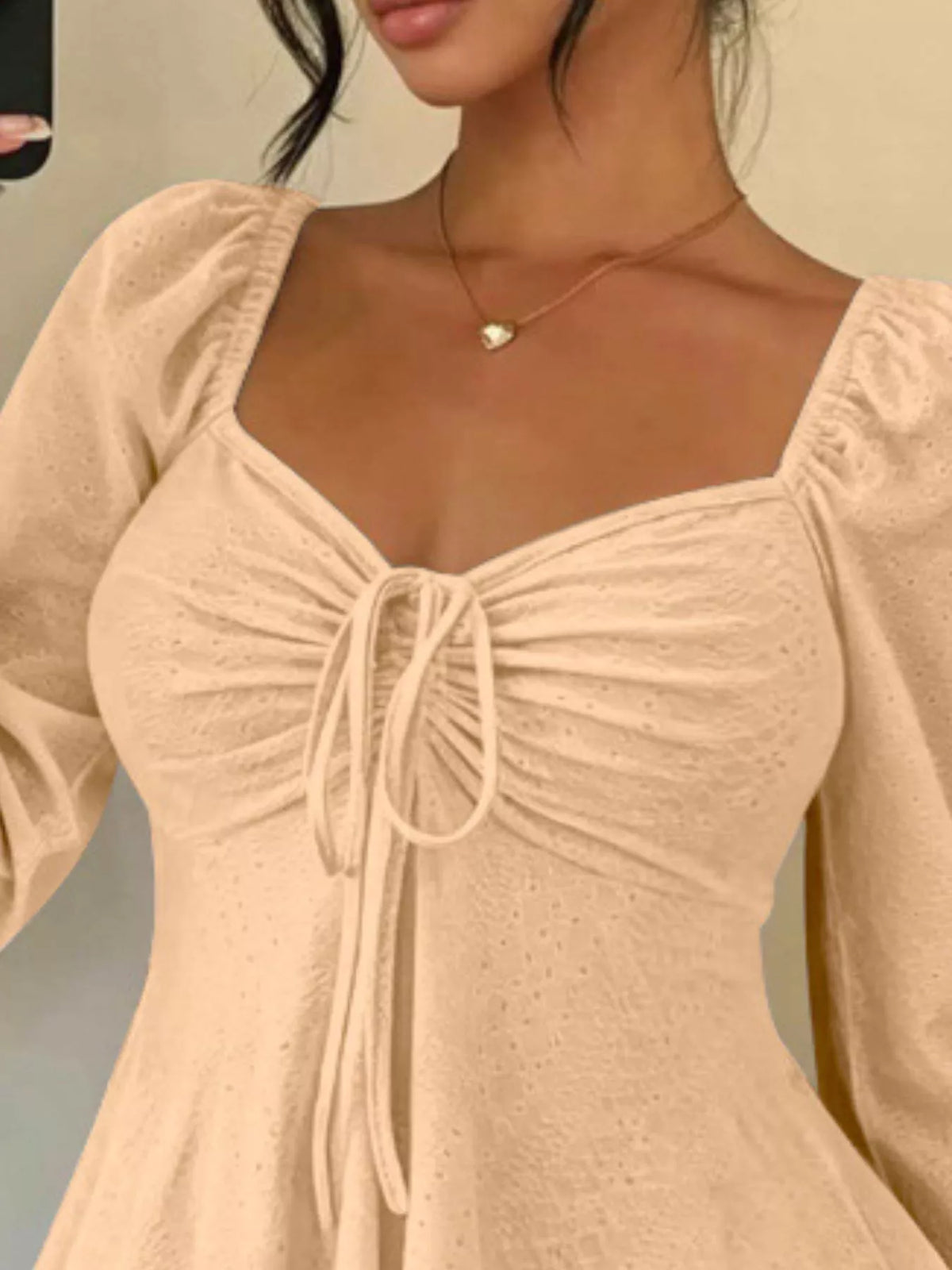 Trendsi Ruched Sweetheart Neck Long Sleeve Top -