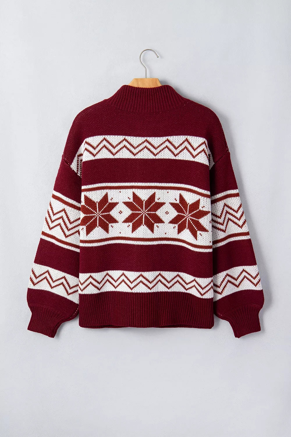 Geometric zip-up knit long sleeve cardigan