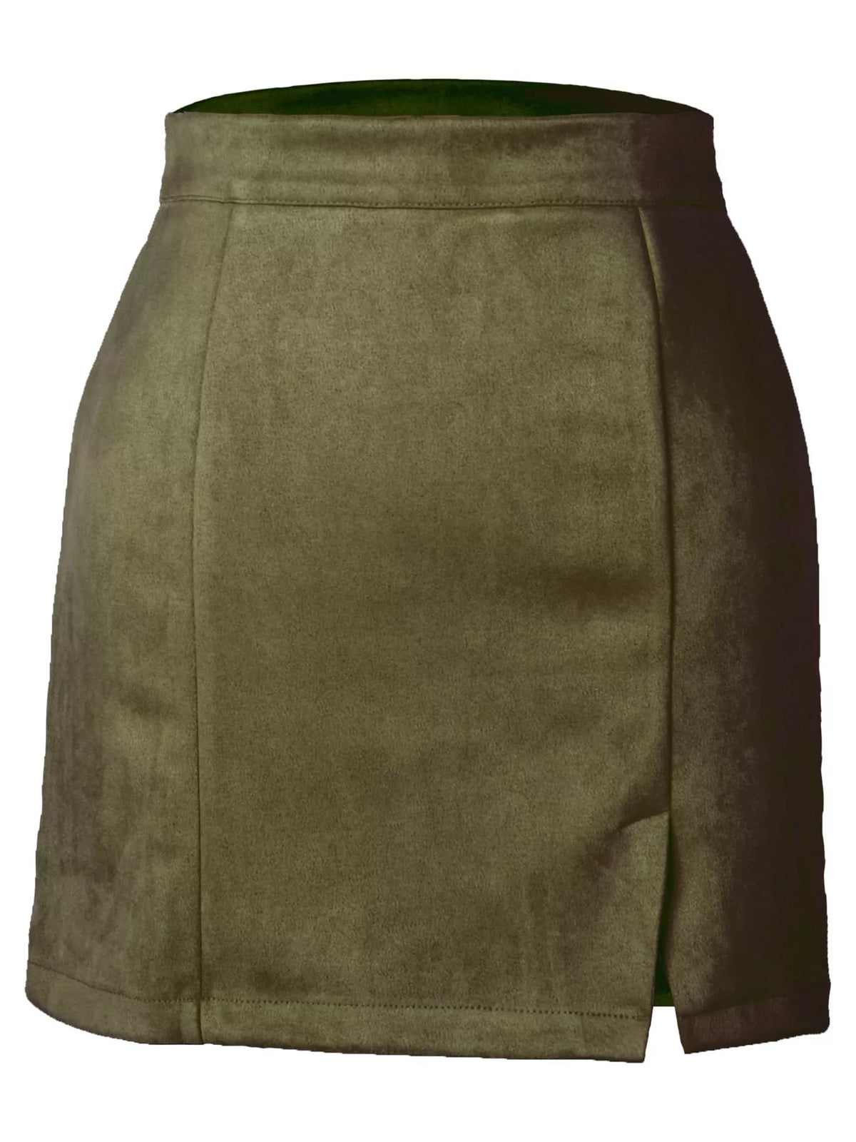 Zip-up mini skirt, olive flat front
