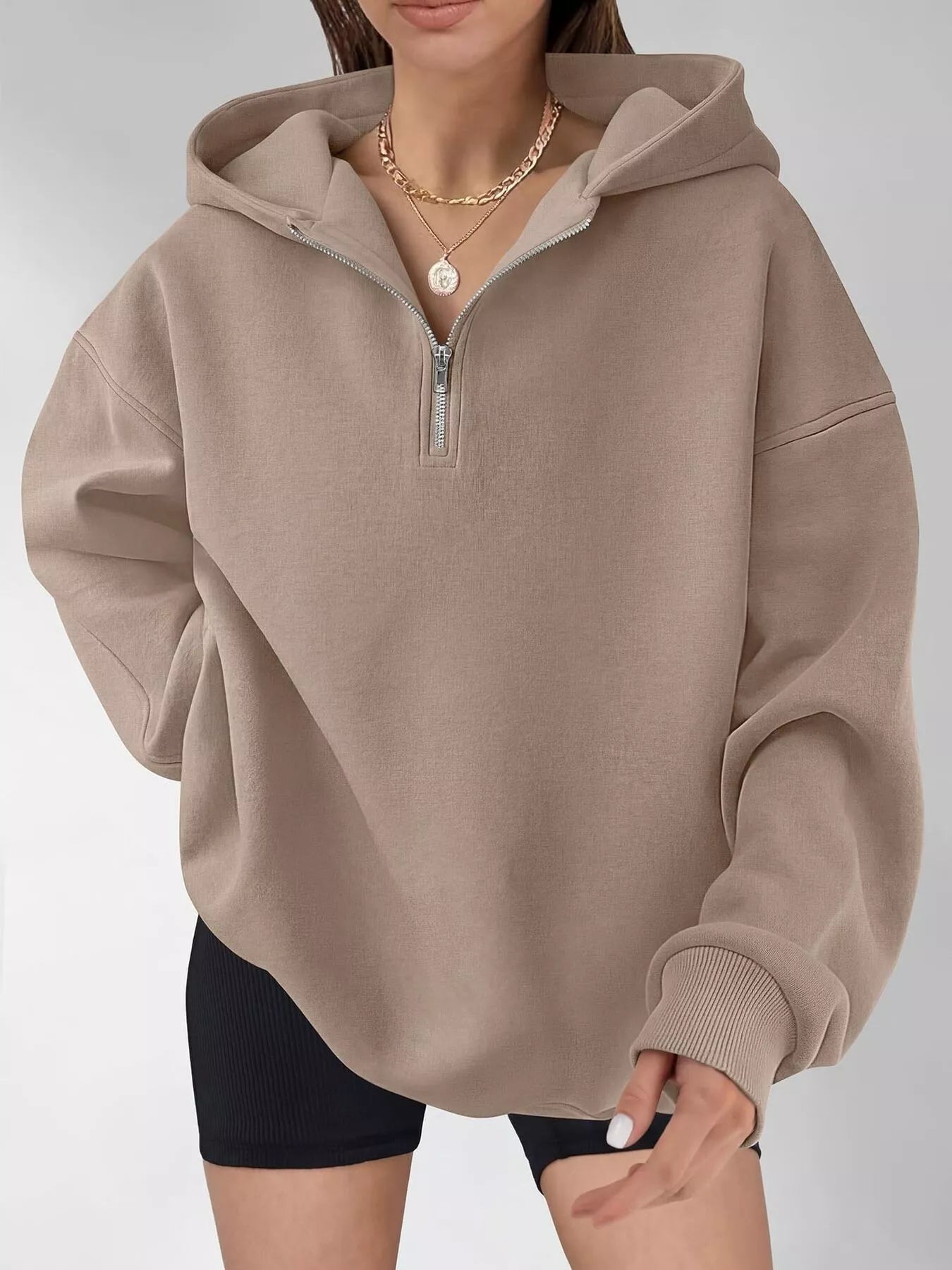 Trendsi Oversized Quarter-Zip Hoodie -