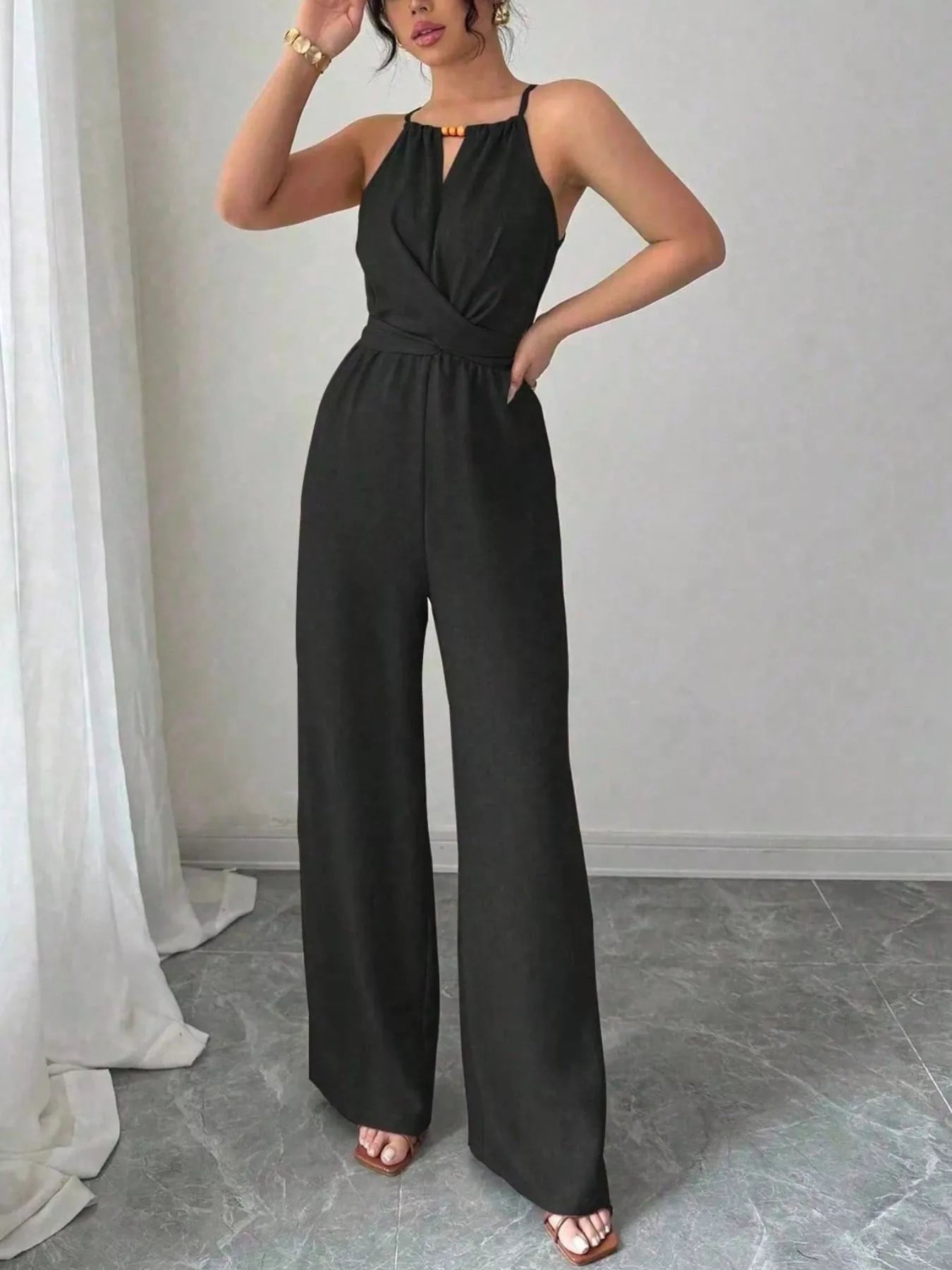 Trendsi Sleeveless Tie Waist Wide-Leg Jumpsuit -