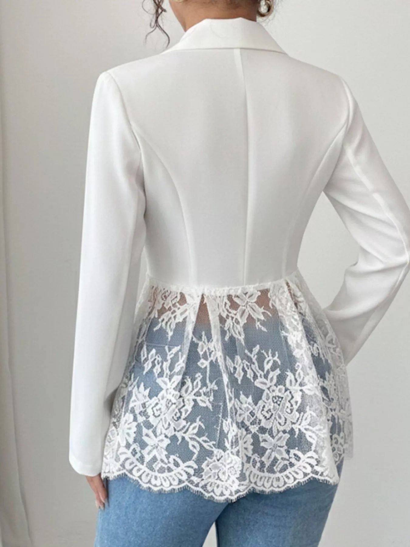 Trendsi Lace Detail One Button Blazer -