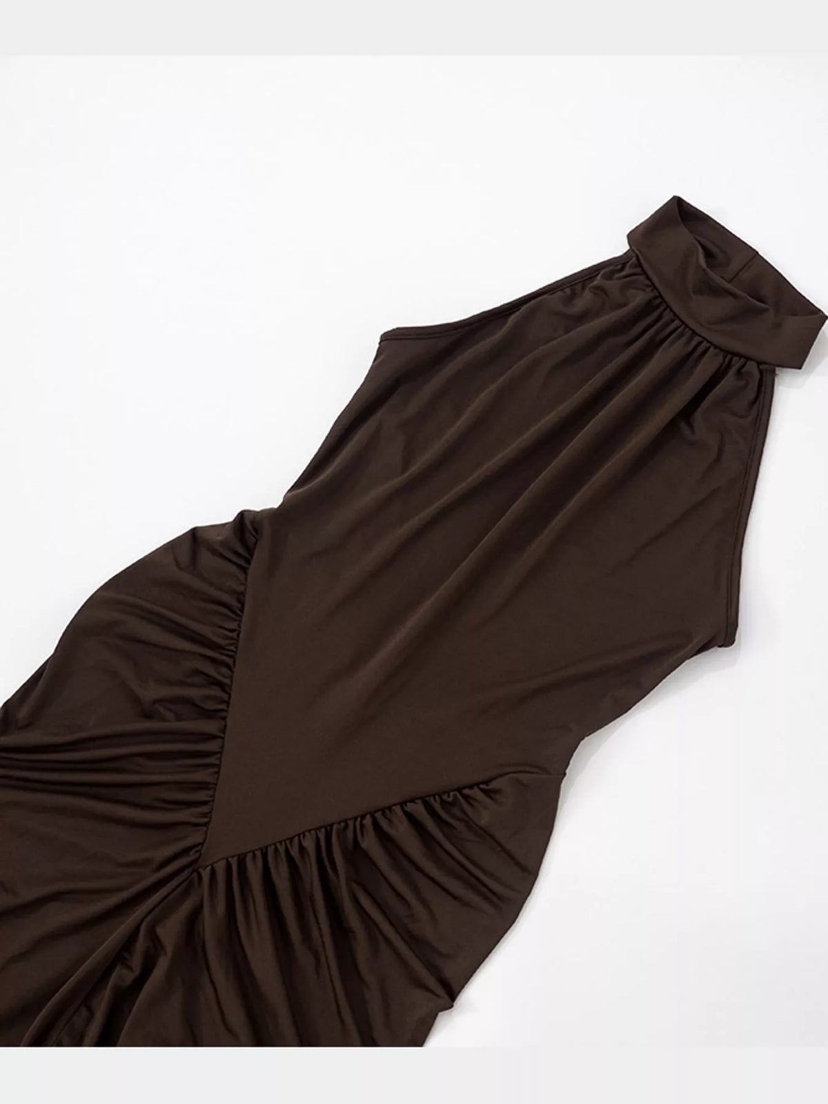 Ruched Halter Neck Slit Maxi Dress — garment front