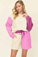 Trendsi Double Take Full Size Contrast Drop Shoulder Top and Shorts Set -