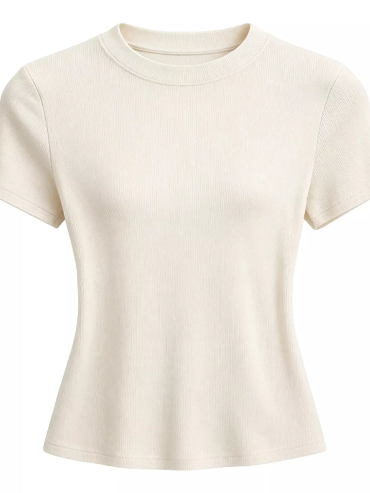 Cream slim-fit crew neck T-shirt, front product view