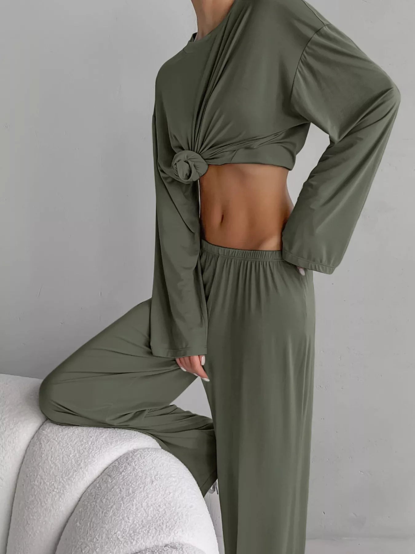 Trendsi Solid Color Long Sleeve Top and Pants Set -