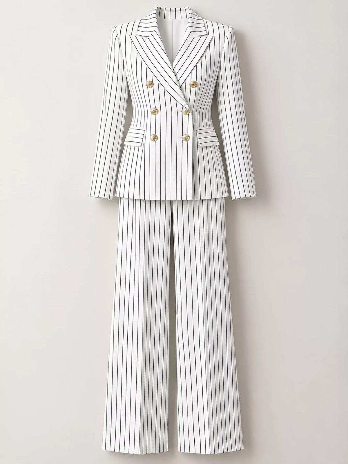 Pinstripe pantsuit, white hanging suit