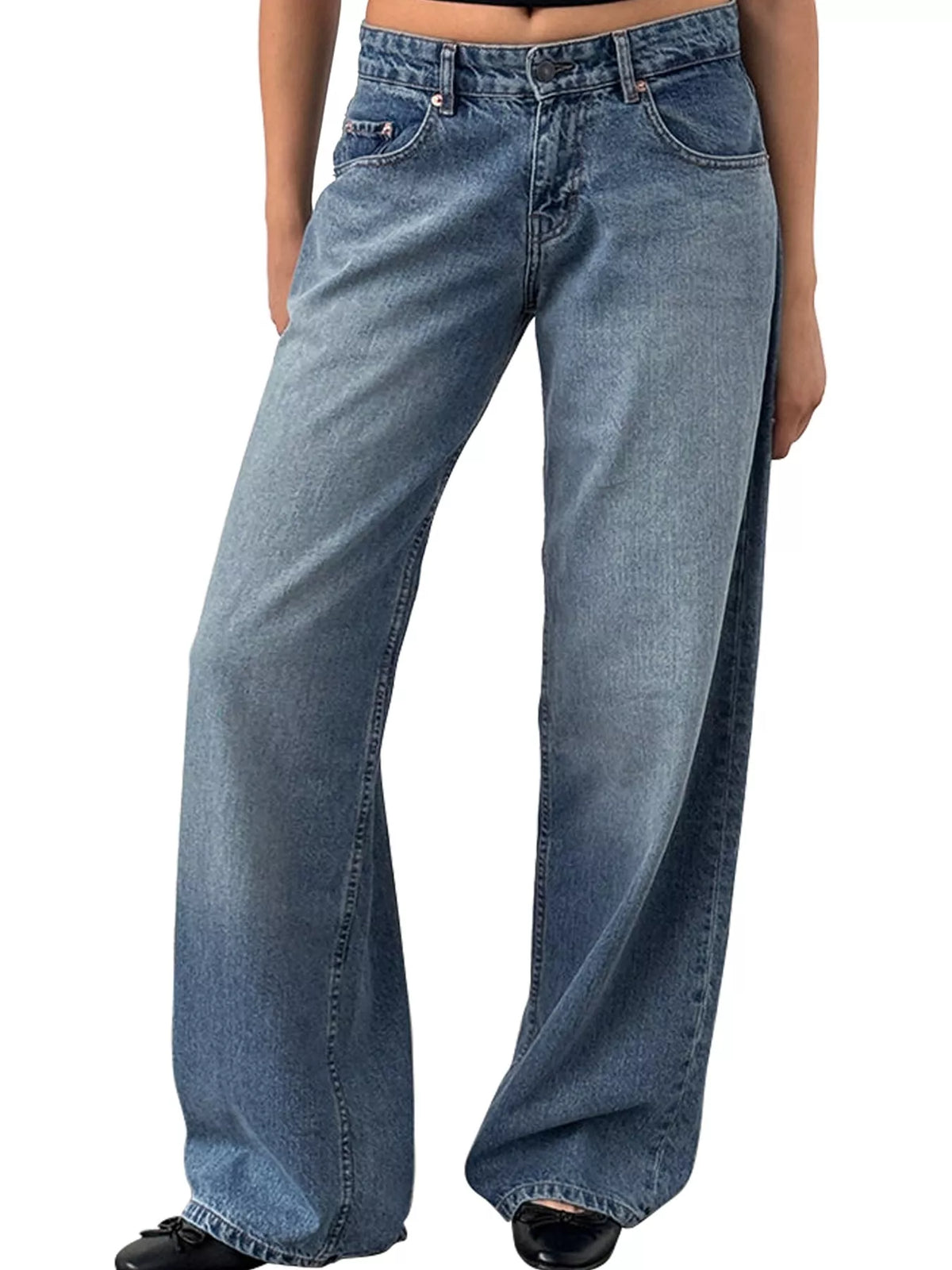 Wide-Leg Vintage Wash Jeans in blue, front view