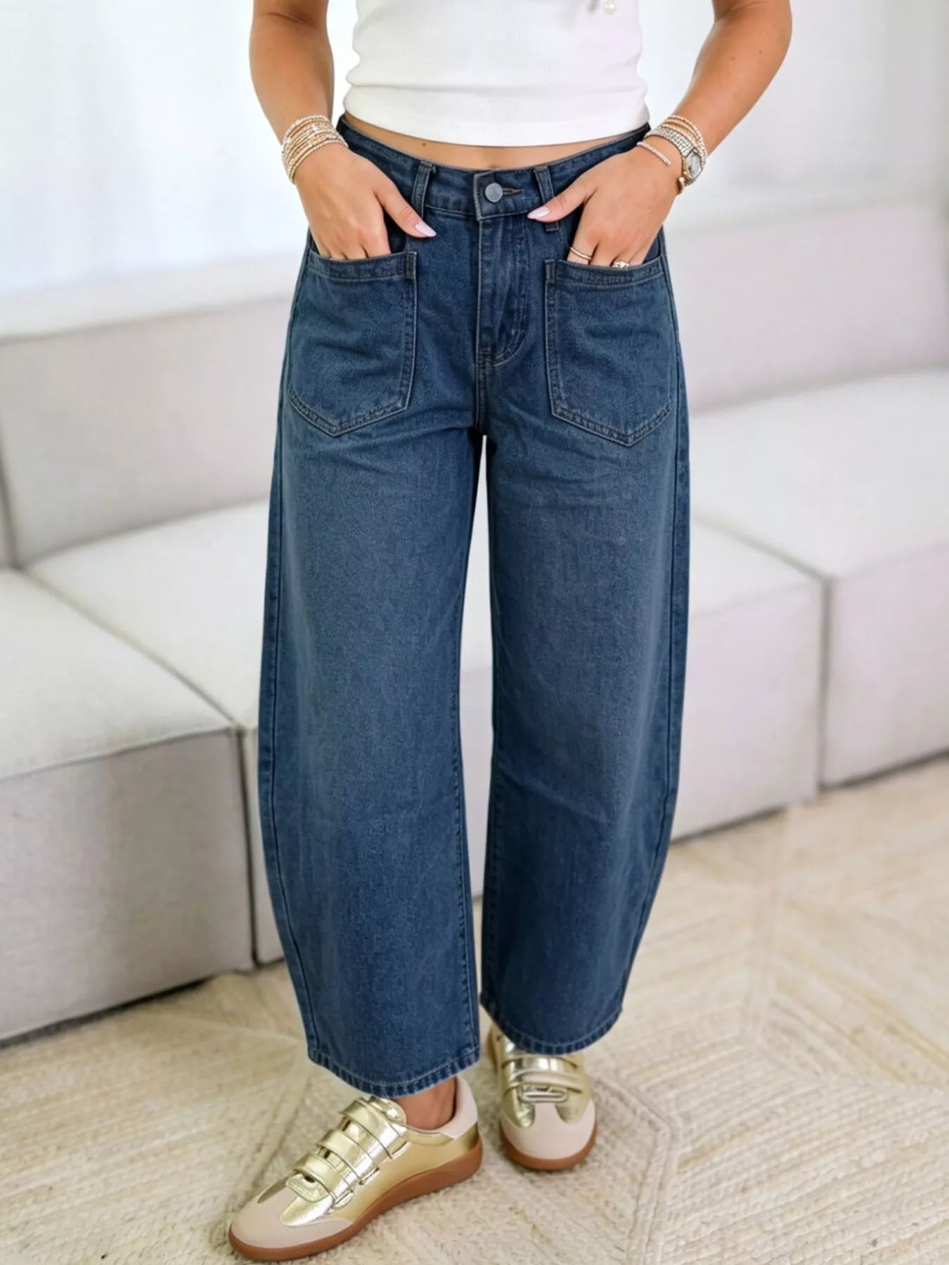 Trendsi Wide-Leg Jeans with Front Patch Pockets -