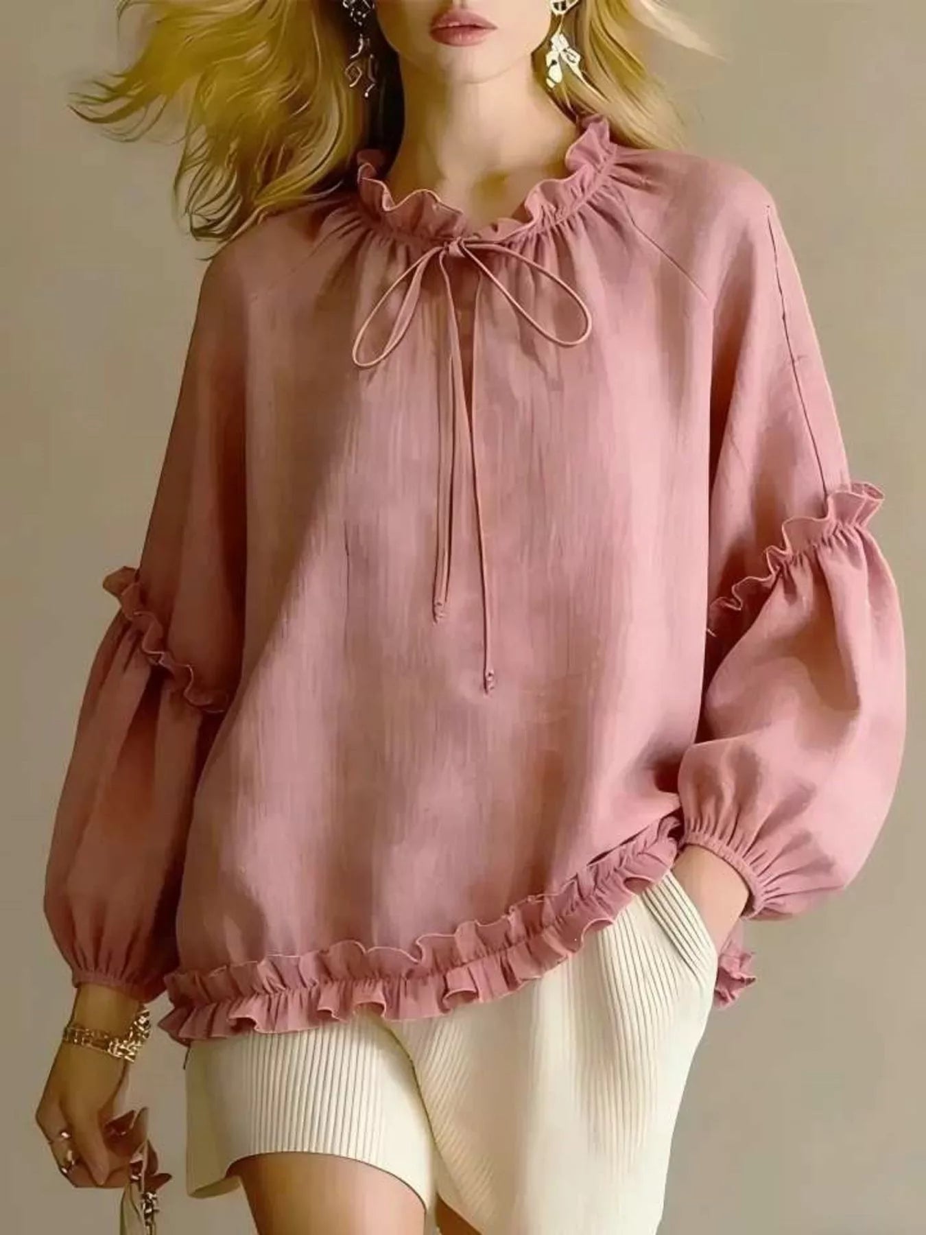 Trendsi Frill Balloon Sleeve Blouse -