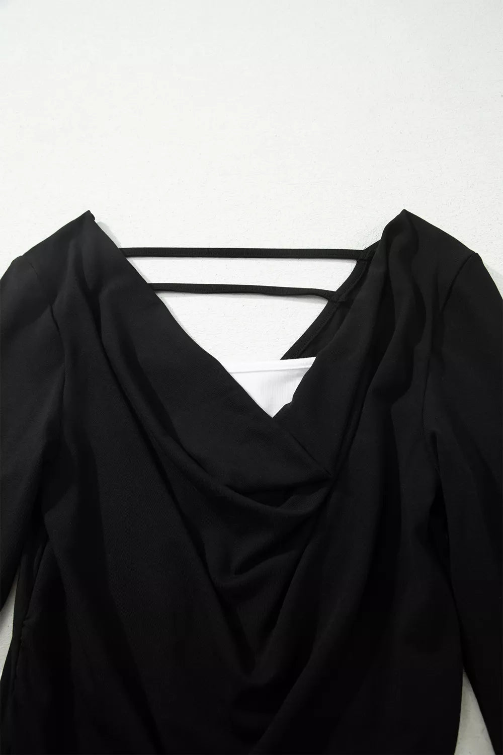 Draped-neck top, contrast inset close up