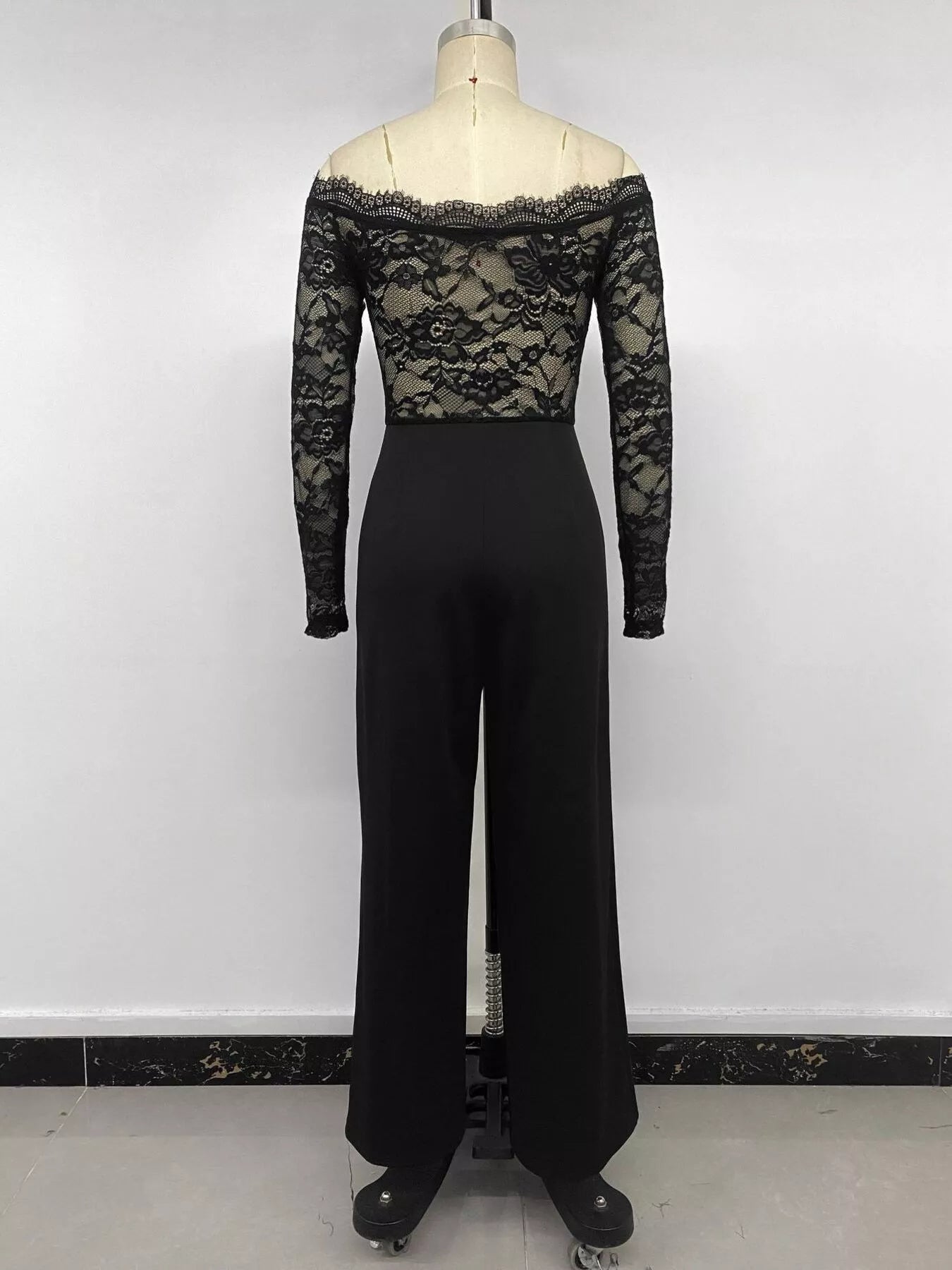 Trendsi Off-Shoulder Lace Long Sleeve Wide-Leg Jumpsuit -