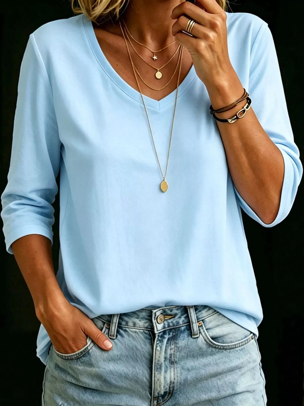 Light Blue v-neck half sleeve t-shirt