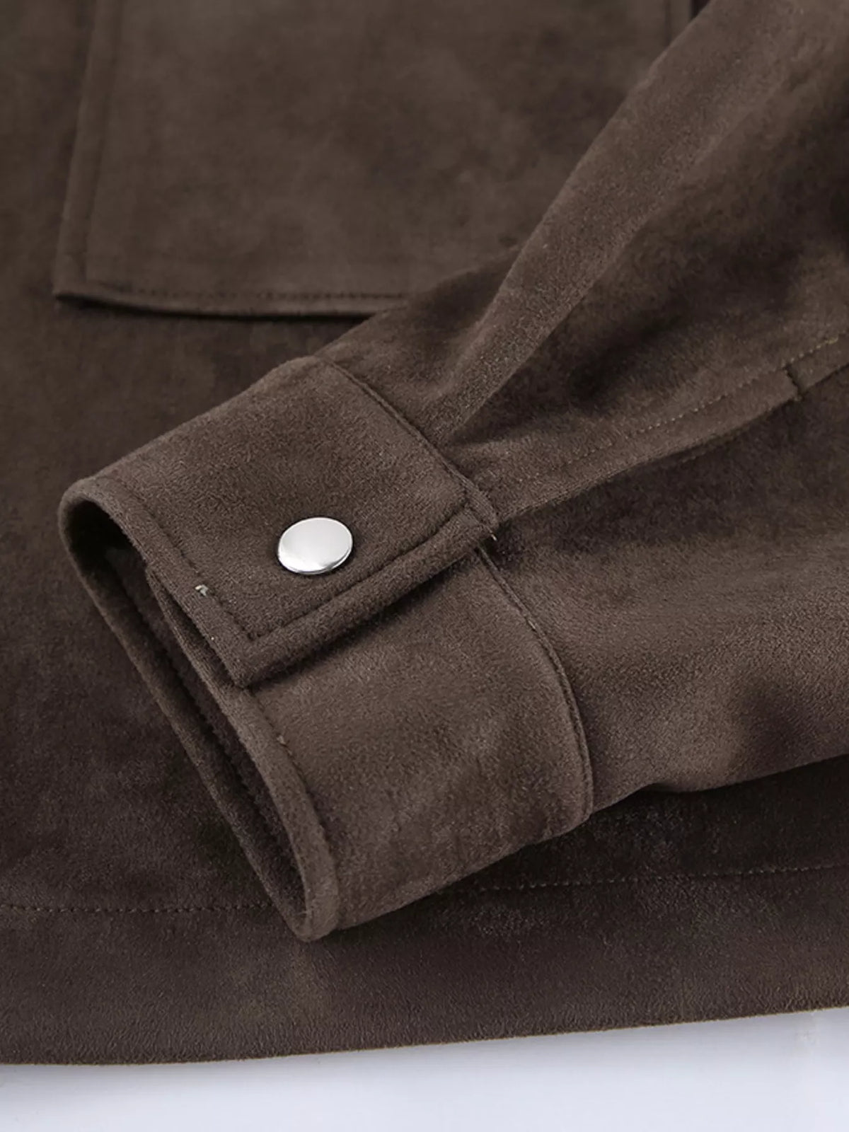 Faux Suede Utility Jacket with Front Pockets, cuff detail