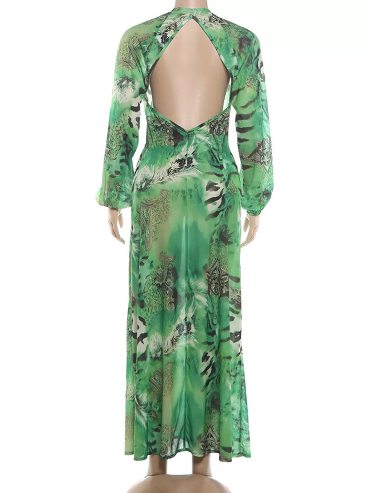 Printed maxi dress, green back