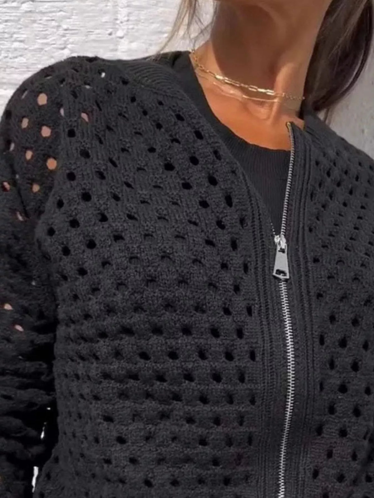 Trendsi Full Size Crochet Knit Zip-Up Cardigan Plus Size -