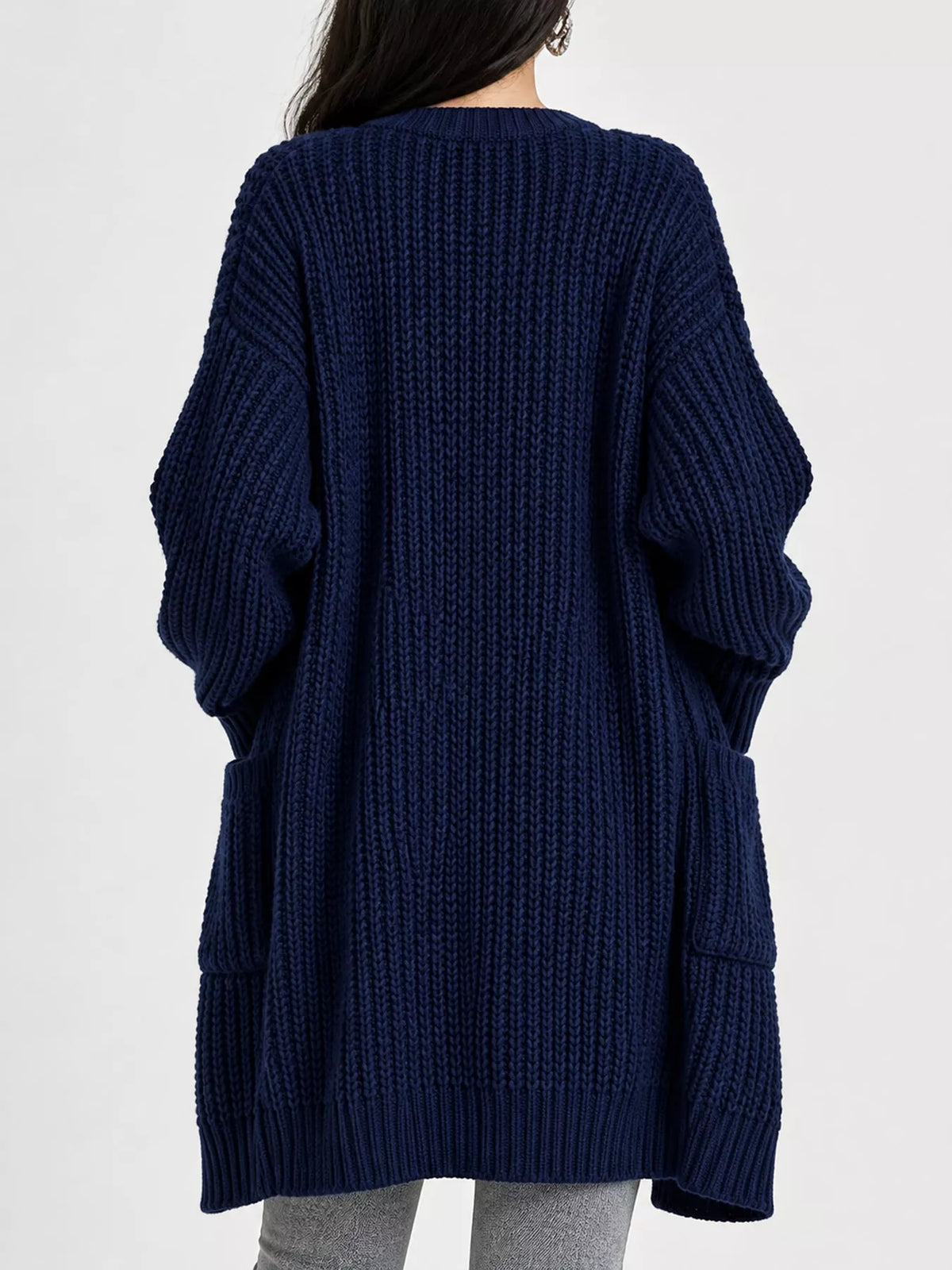 Longline knit cardigan, navy back