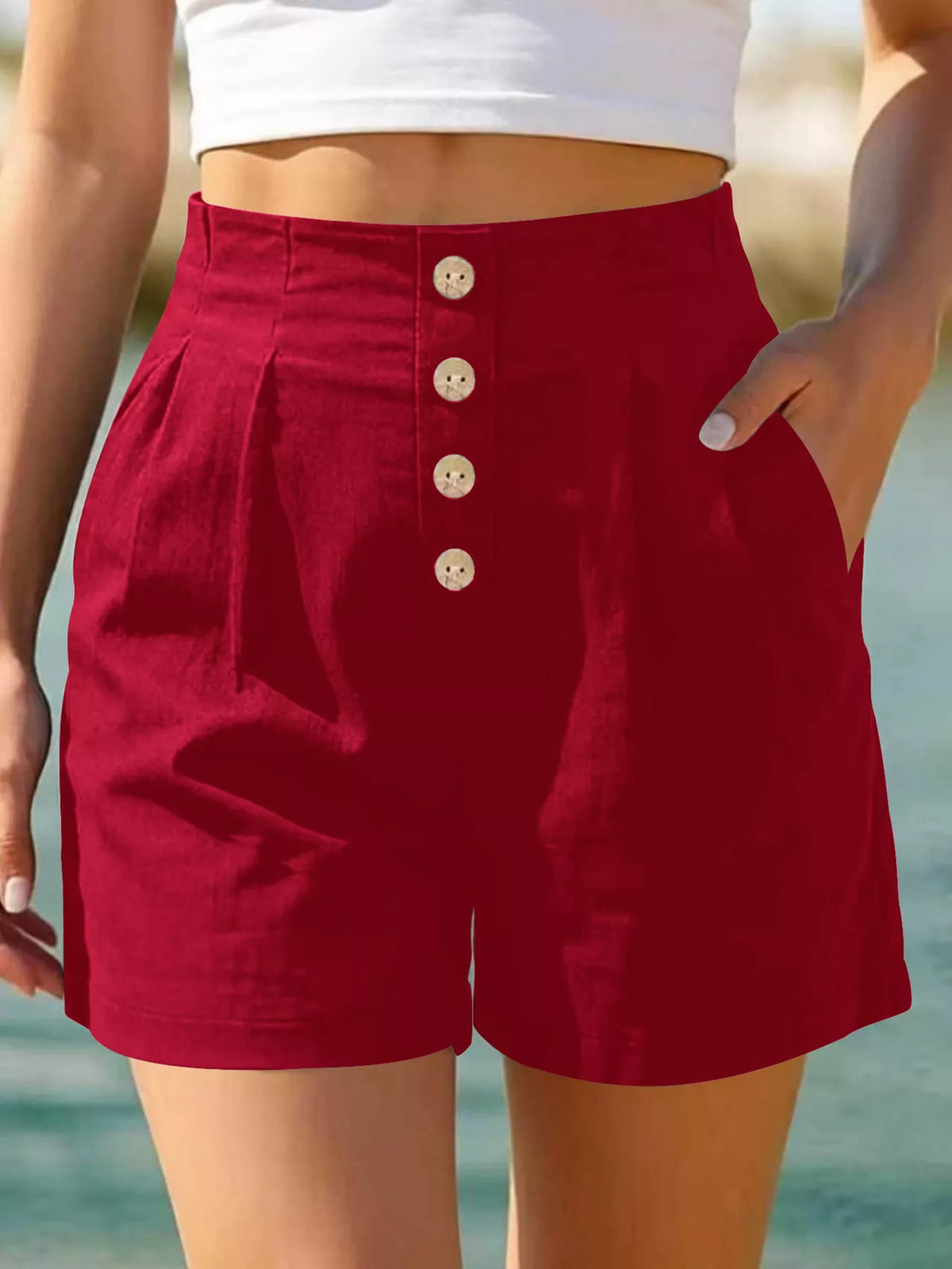 Trendsi Button Fly High Waist Shorts -