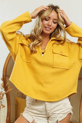 Trendsi BiBi Flap Pockets Fleece Collared Sweatshirt -