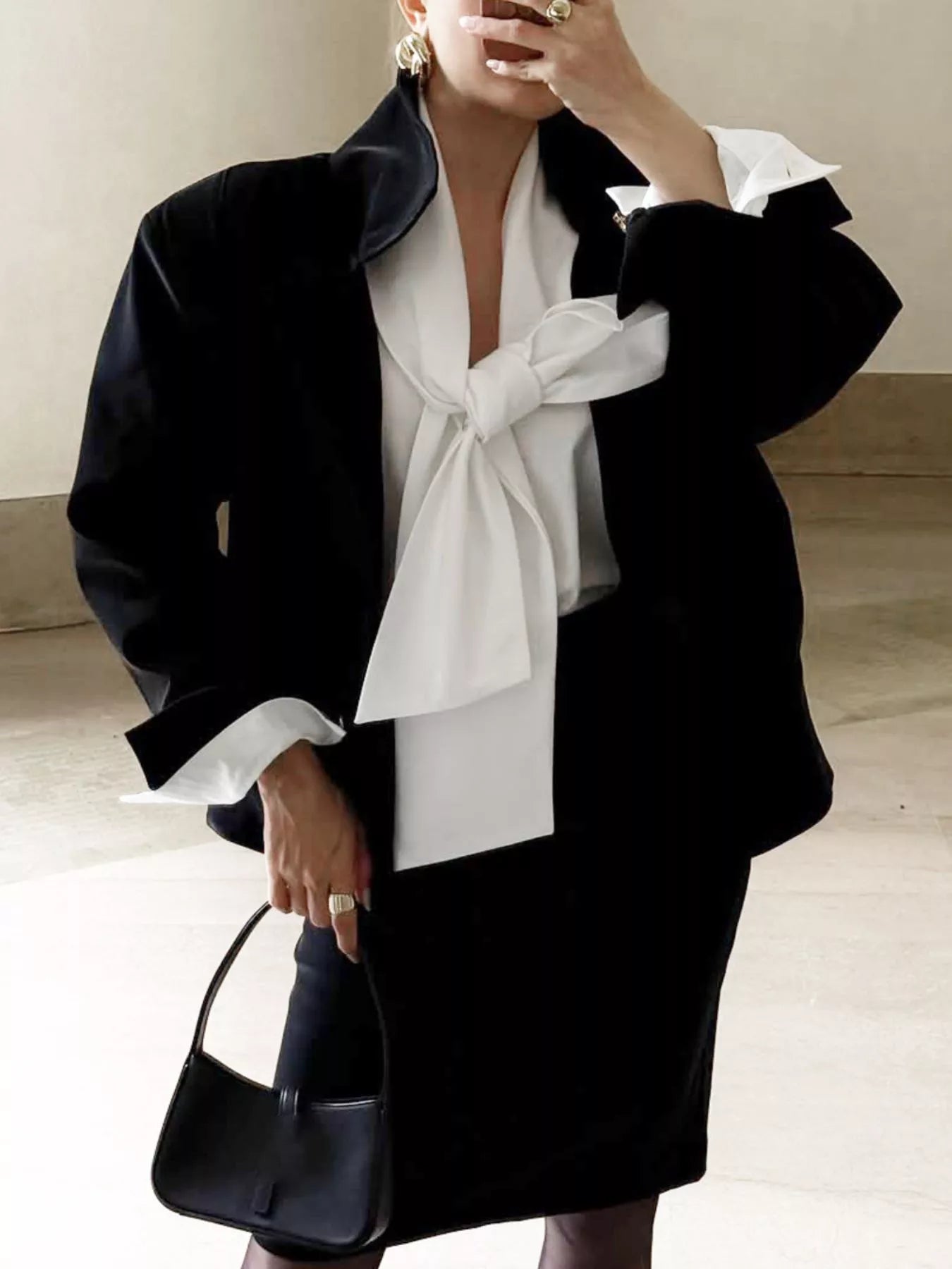 Trendsi Tie Front Puff Sleeve Shirt -
