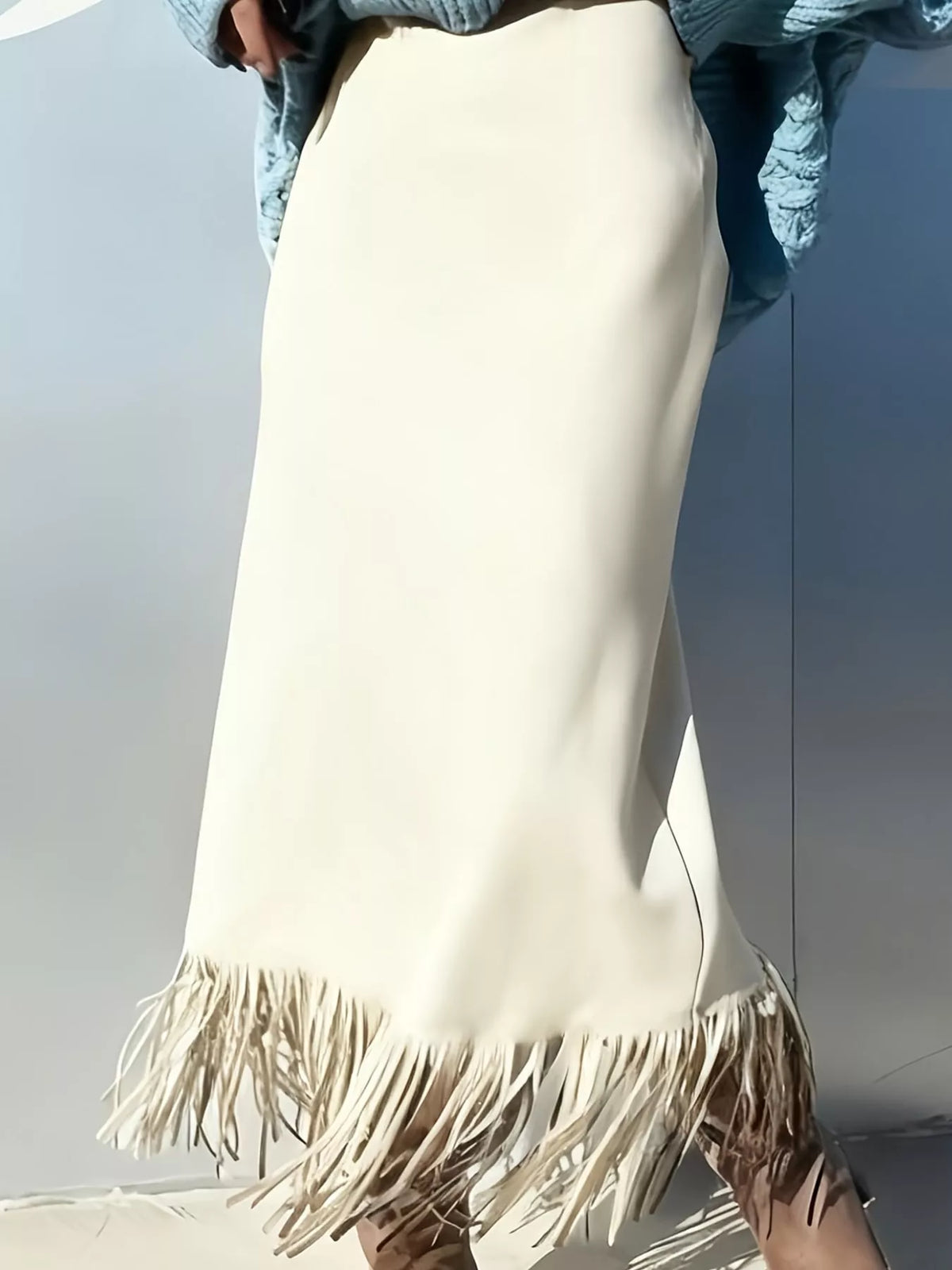 Cream fringe midi skirt