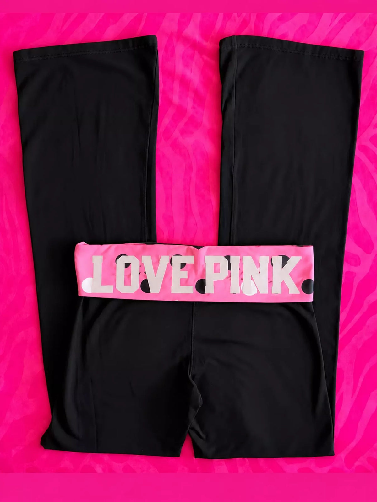 Pink 2 fold-over waist flared pants