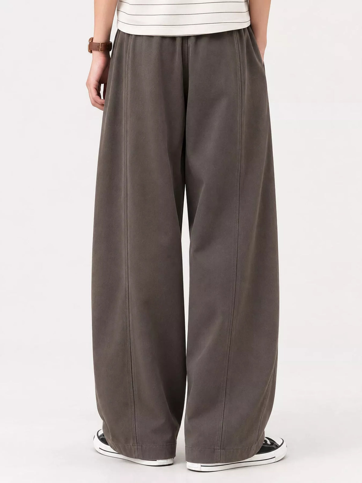 Brown wide leg casual pants, back view
