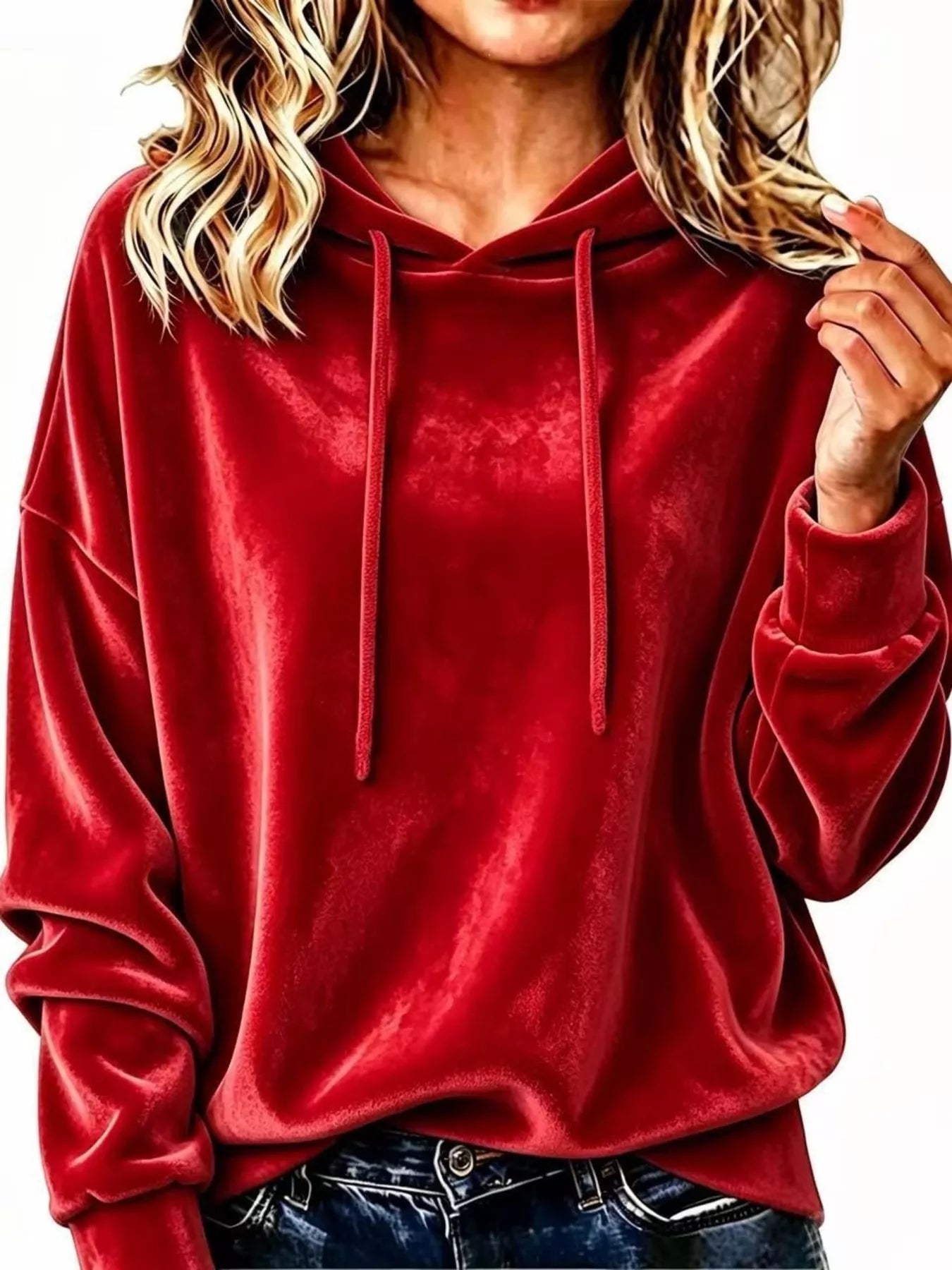 Trendsi Full Size Drawstring Velvet Long Sleeve Hoodie Plus Size -